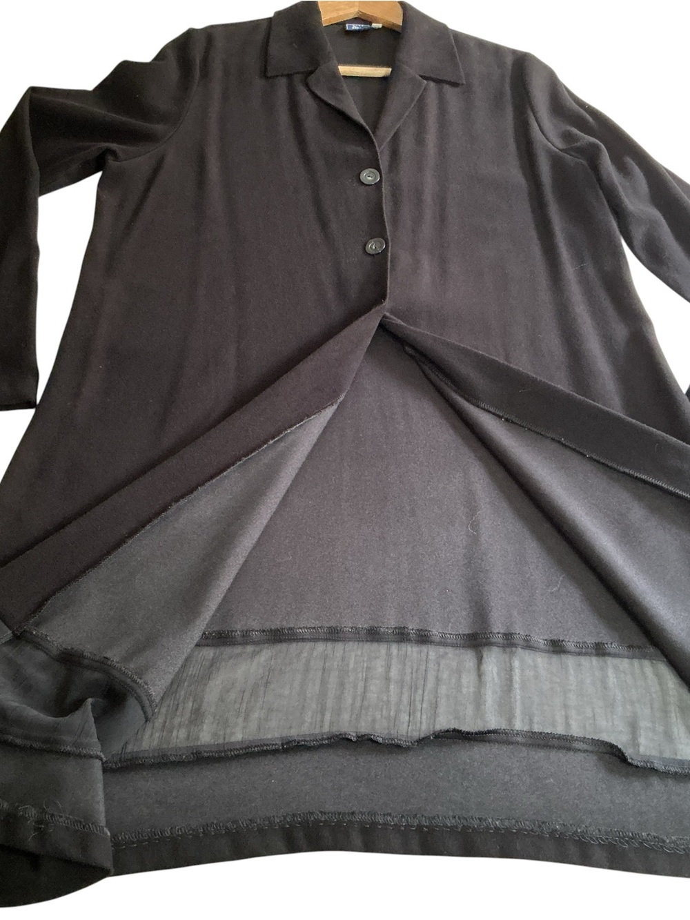 Miss Etam Positie Black Sheer Band Long Duster Coat Jacket Size M Button Front - Picture 5 of 11